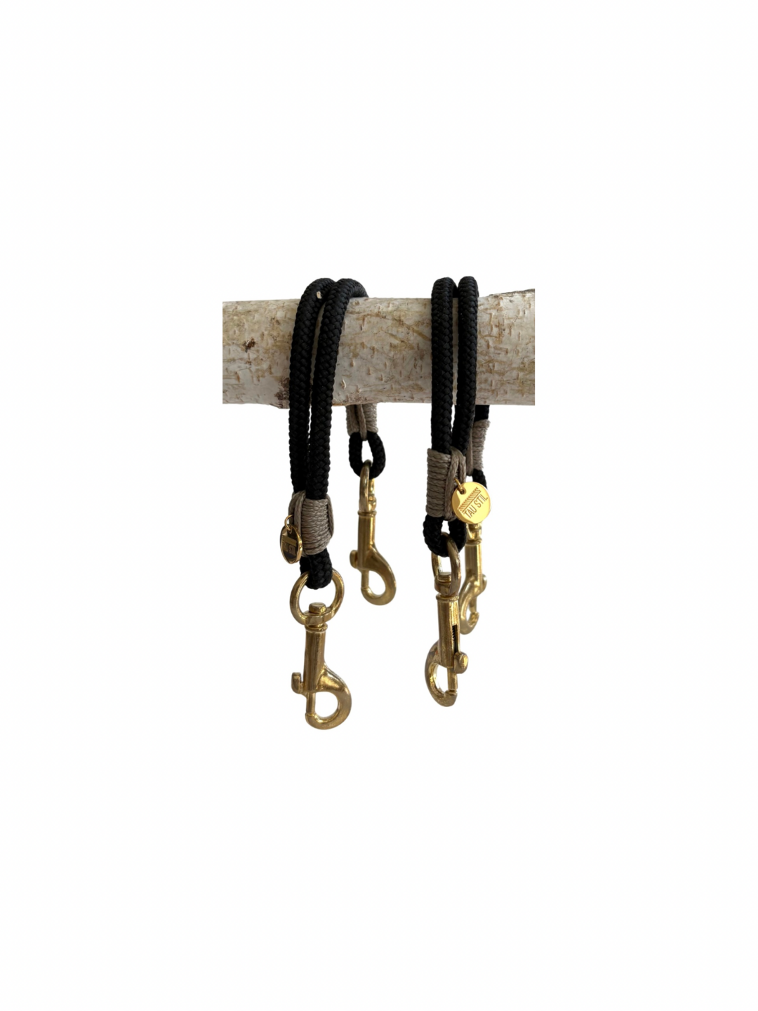Kinderwagentau 4 Karabiner - tiefschwarz.taupe - goldfarben