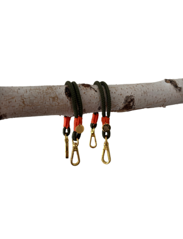 Kinderwagentau 4 Karabiner – Oliv.orange – goldfarben